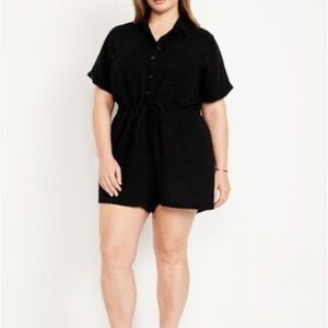 NWOT Old Navy Black Waist-Defined Crinkle Gauze Romper